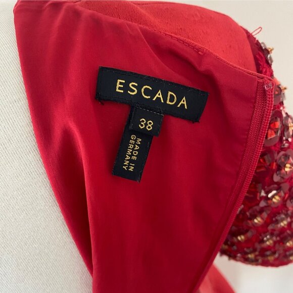 Escada Red Holiday Sheath Dress Beaded Sleeves - Picture 5 of 14